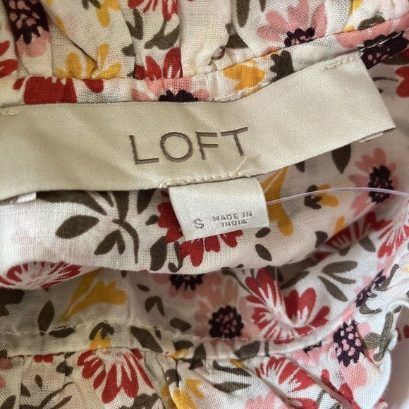 Loft Blouse Womens Small‎ Ruffle High Neck Floral Multicolor Long Sleeve Shirt - Picture 8 of 13